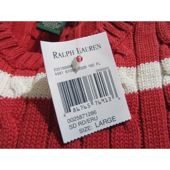 Lauren Ralph Lauren Women’s Cable Knit Sweater Red Ecru Striped Large NWT NEW - Picture 4 of 4